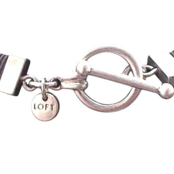 Vintage LOFT Brushed Silver-Tone Link Necklace W/ Crystal Accents & Ribbon Tie - Picture 4 of 4